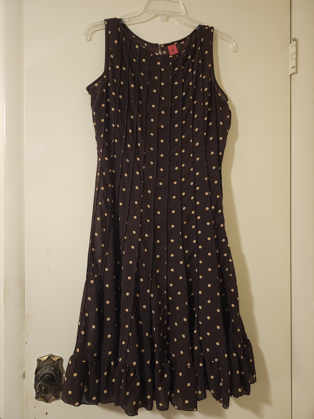 Z Studio Brown Feminine Midi Dress with Cream Polka Dots 8